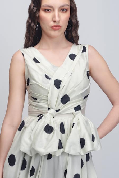 Shop_Leh Studios_Black Silk, Cotton V-neck Lia Printed Dress _Online_at_Aza_Fashions