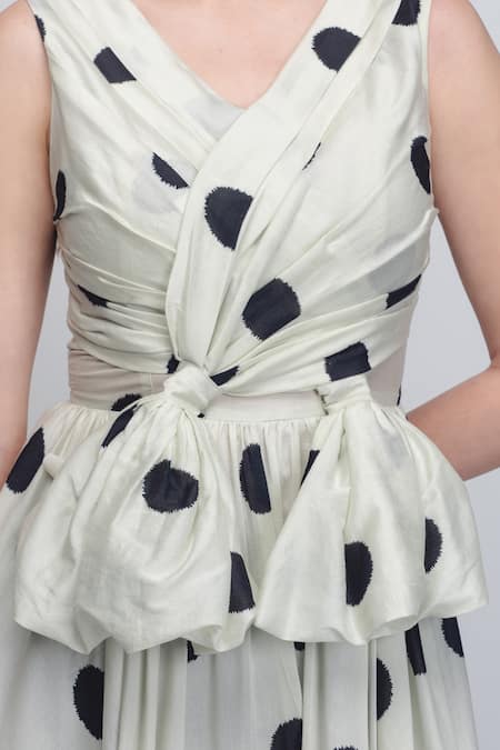 Leh Studios_Black Silk, Cotton V-neck Lia Printed Dress _at_Aza_Fashions