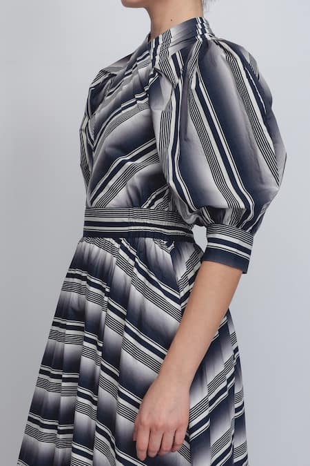 Buy Leh Studios Black Cotton High Neck Celena Stripe Print Dress Online at Aza Fashions Buy_Leh Studios_Black Cotton High Neck Celena Stripe Print Dress _Online_at_Aza_Fashions