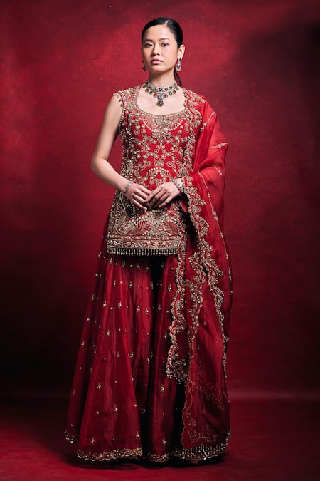 Tamanna Punjabi Kapoor Raw Silk Embroidered Kurta Sharara Set 