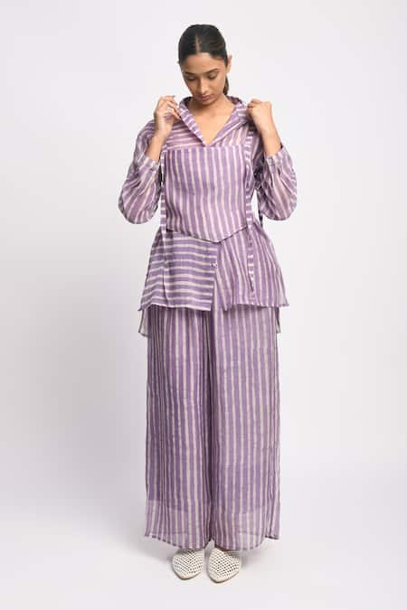 JAYATI GOENKA Lilac Stripe Print Shirt & Pant Set 