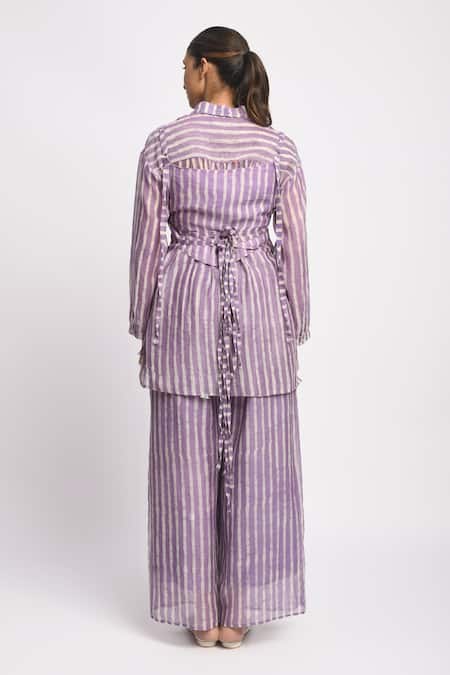 JAYATI GOENKA Lilac Stripe Print Shirt & Pant Set 