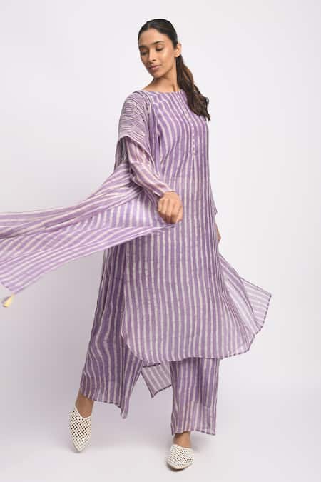 JAYATI GOENKA_Purple , Silk, Silk, , Printed Kurta Set _Online_at_Aza_Fashions