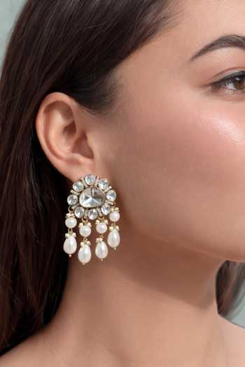 Shop_Prestones_White Pearls, Stones Polki And Drop Danglers _Online_at_Aza_Fashions