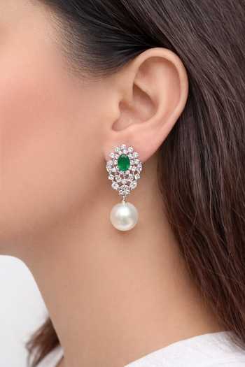 Prestones Pearl Drop Zirconia Earrings 