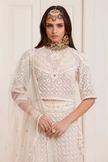 Buy_Surily G_Ivory Net Embroidery, Mirrors High Neck Top And Sharara Set _Online_at_Aza_Fashions