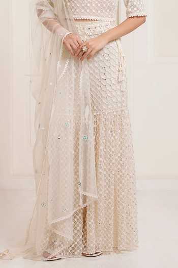 Shop_Surily G_Ivory Net Embroidery, Mirrors High Neck Top And Sharara Set _Online_at_Aza_Fashions