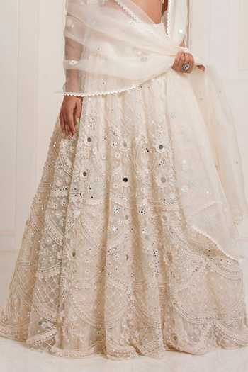 Surily G_Ivory Net Embroidery, Sequins, Mirrors Halter Neck Lehenga Set _Online_at_Aza_Fashions