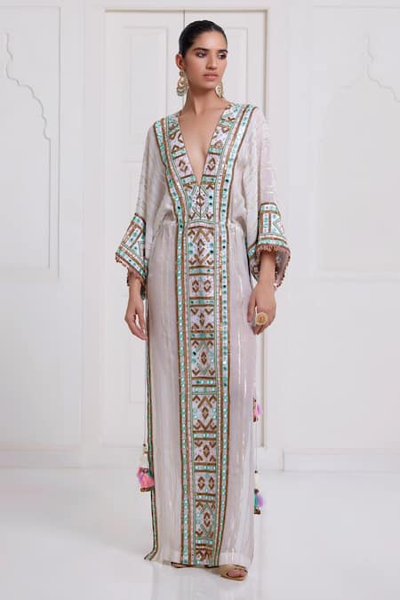 Surily G Embroidered Chanderi Kaftan 
