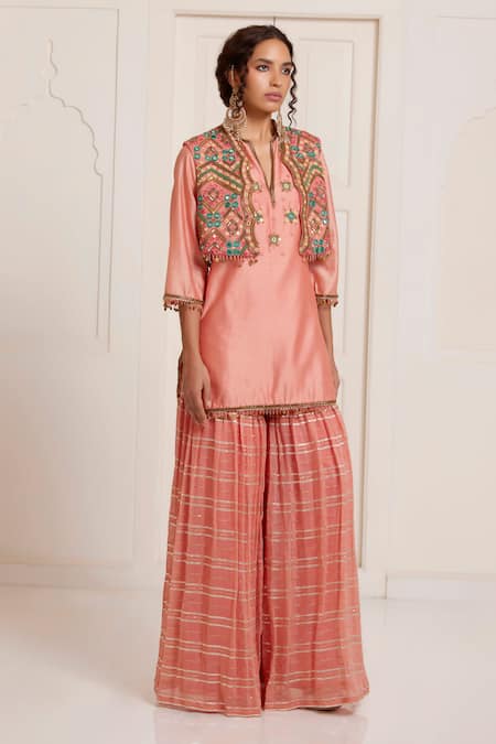 Surily G Chanderi Kurta Set With Jacket 