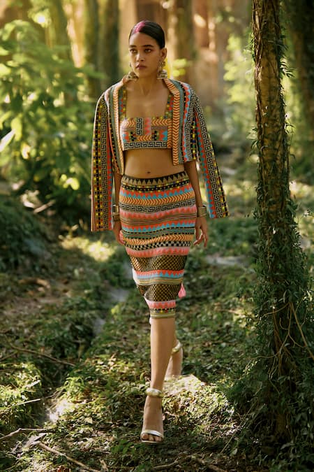 Surily G Bead Embroidered Jacket & Skirt Set 