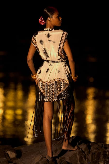 Surily G Fringe Wrap Top & Skirt Set 