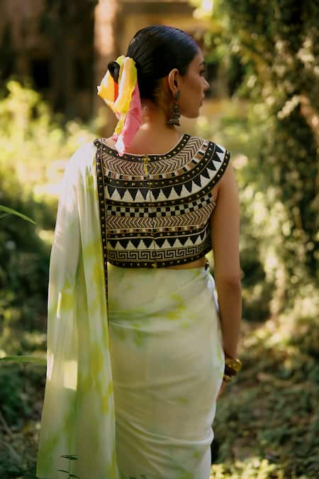 Surily G Tassel Border Pre-Draped Saree & Top Set 