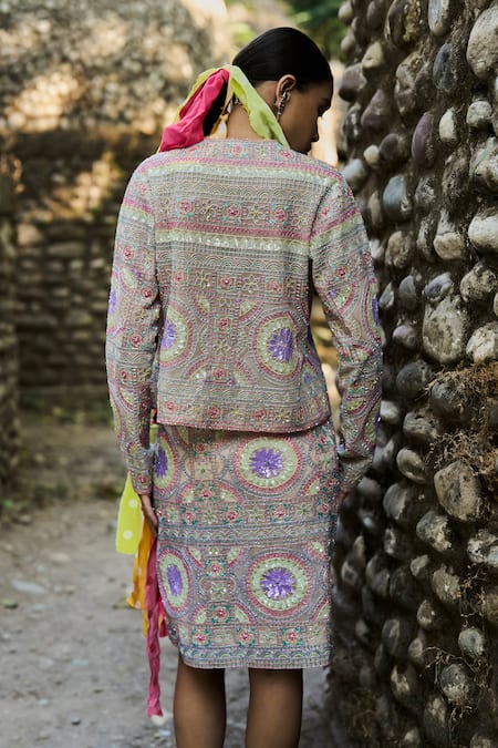 Surily G Embroidered Net Jacket & Skirt Set 