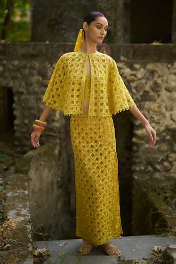Surily G Cutwork Embroidered Cape & Skirt Set 