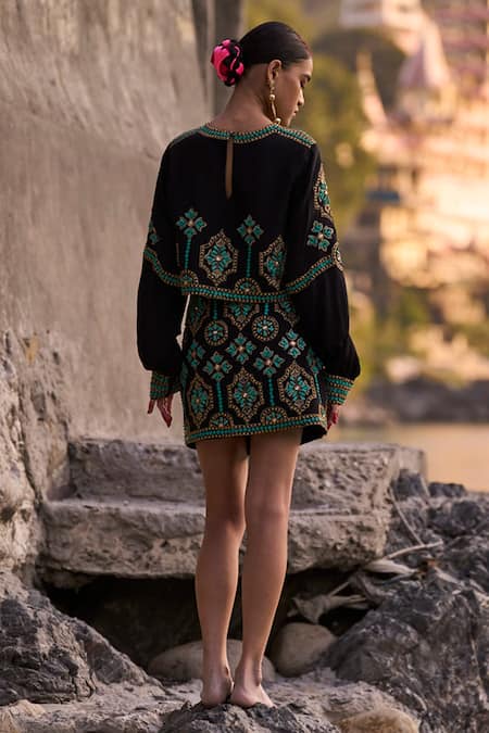 Surily G Embroidered Crepe Top & Skirt Set 