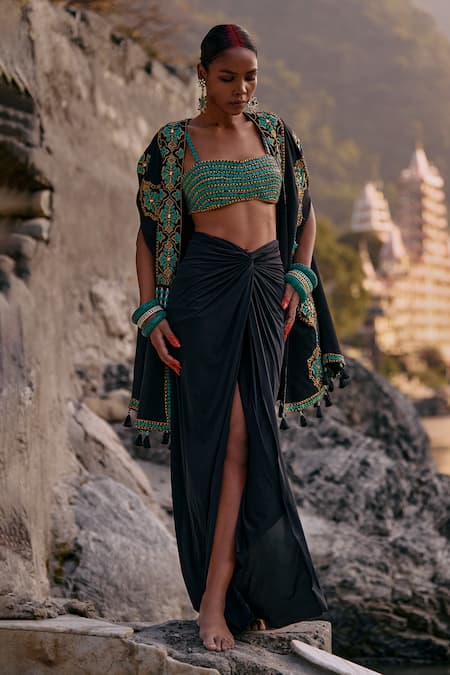 Surily G Embroidered Cape Skirt Set 