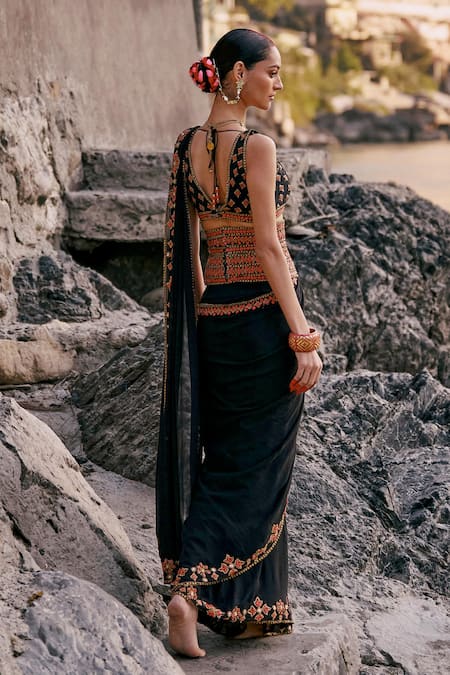 Surily G Embroidered Pre-Draped Saree Set 