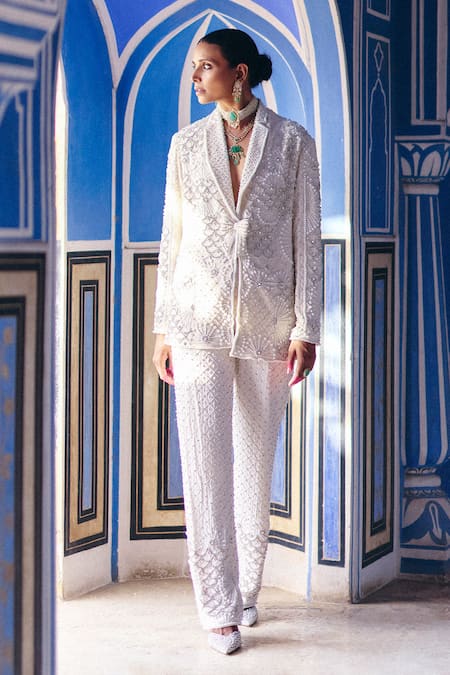 Surily G Pearl Work Blazer & Pant Set 