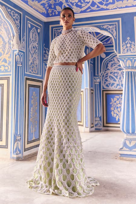 Surily G Scallop Embroidered Net Top & Skirt Set 