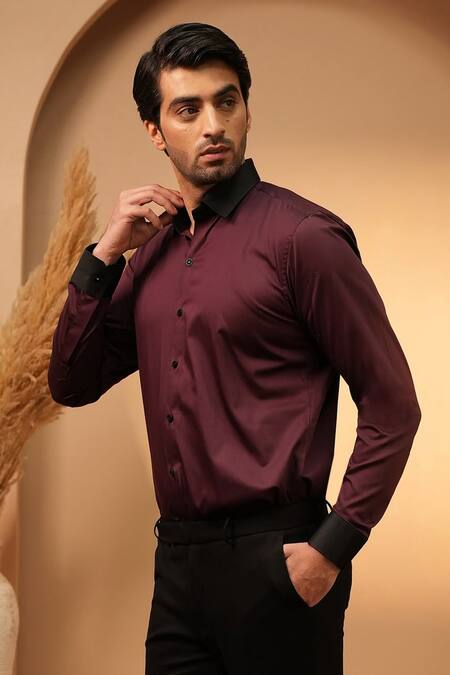 payal and rishab Bordeaux Solid Shirt 