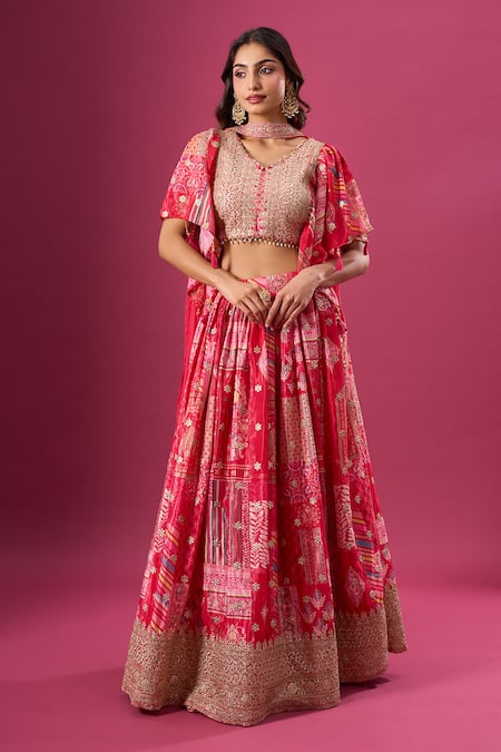 Samyukta Singhania Printed Lehenga Set With Choker Dupatta 