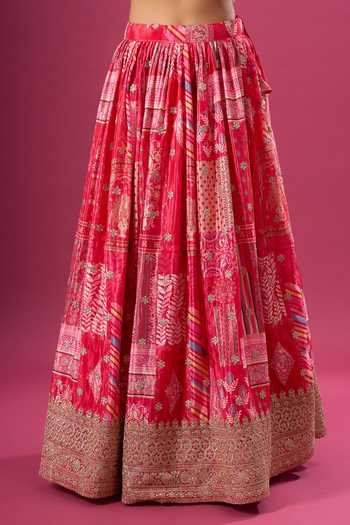 Shop_Samyukta Singhania_Pink Silk, Chiffon, Polyester Zari, Printed Lehenga Set With Choker Dupatta 