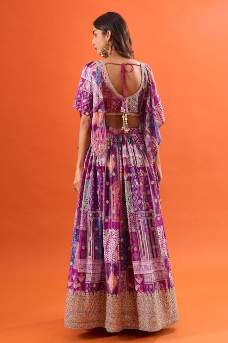 Samyukta Singhania Printed Ruffle Sleeve Blouse Lehenga Set 