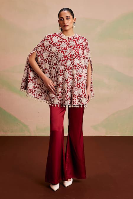 Evra By Nikita Pearl Embellished Cape & Palazzo Set 