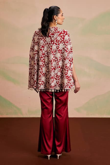 Evra By Nikita Pearl Embellished Cape & Palazzo Set 