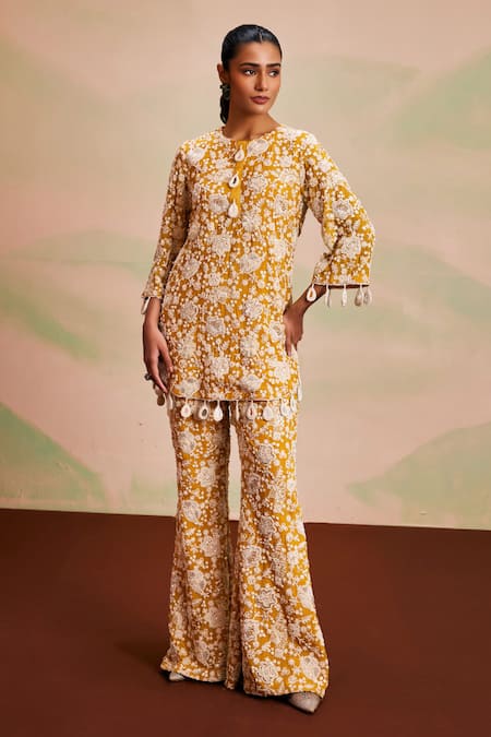 Evra By Nikita Pearl Work Georgette Kurta & Palazzo Set 