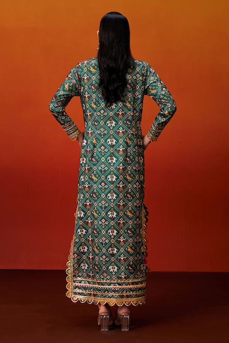 Evra By Nikita Patola Print Cotton Silk Kaftan 