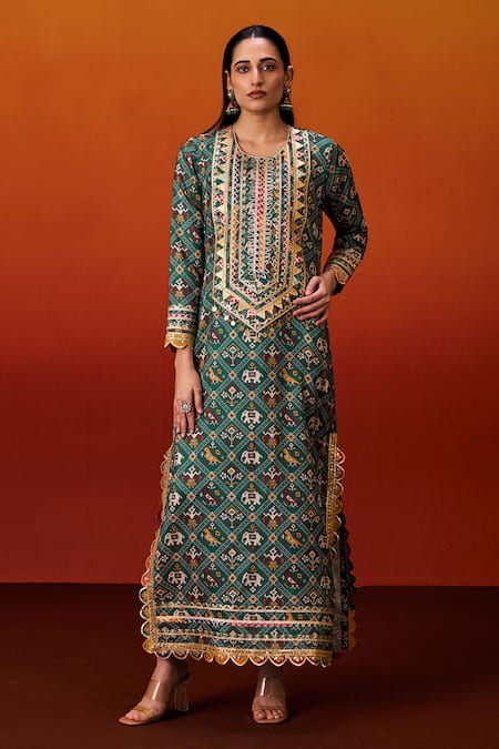 Evra By Nikita Patola Print Cotton Silk Kaftan 