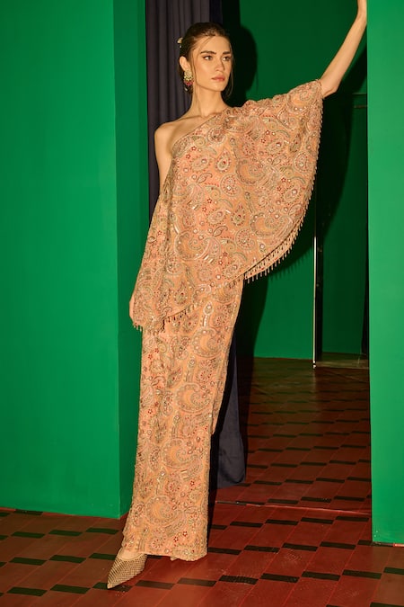 Evra By Nikita Threadwork Embroidered Cape & Palazzo Set 