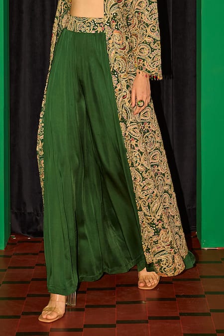 Evra By Nikita_Green Georgette Embroidery Square Neck Threadwork Jacket Set _Online_at_Aza_Fashions