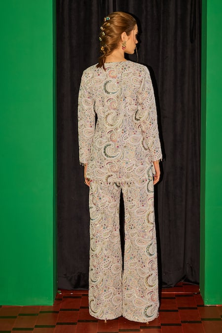 Shop_Evra By Nikita_Multi Color Georgette Embroidery Round Neck Threadwork Kurta And Pant Set _Online_at_Aza_Fashions