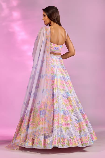 Label Priyanka Kar Floral Print Lilac Lehenga Set 
