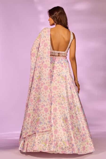 Label Priyanka Kar Floral Butterfly Print Lehenga Set 