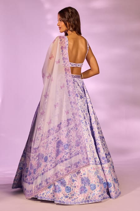 Label Priyanka Kar Flower Print Lilac Lehenga Set 