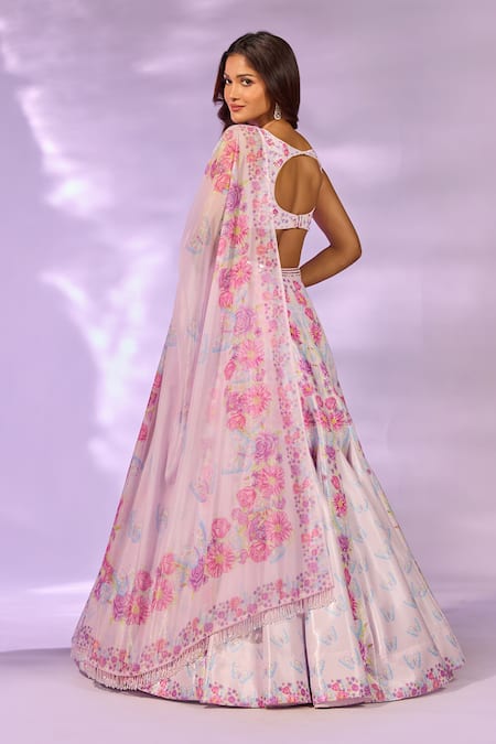 Label Priyanka Kar Flower Print Lehenga Embroidered Blouse Set 