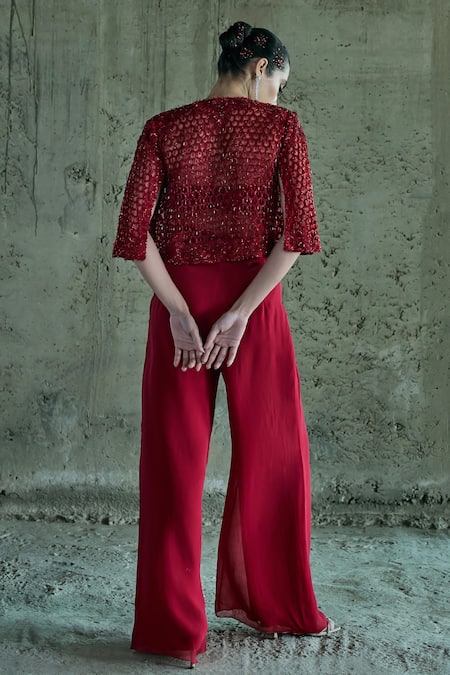 Istya Cutwork Embroidered Jacket Palazzo Set 