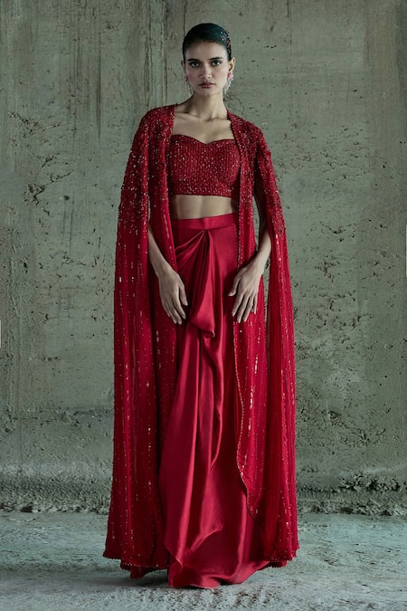 Istya Bead Embellished Cape Skirt Set 