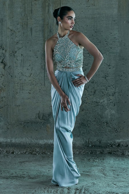 Istya Stone Embroidered Top & Skirt Set 