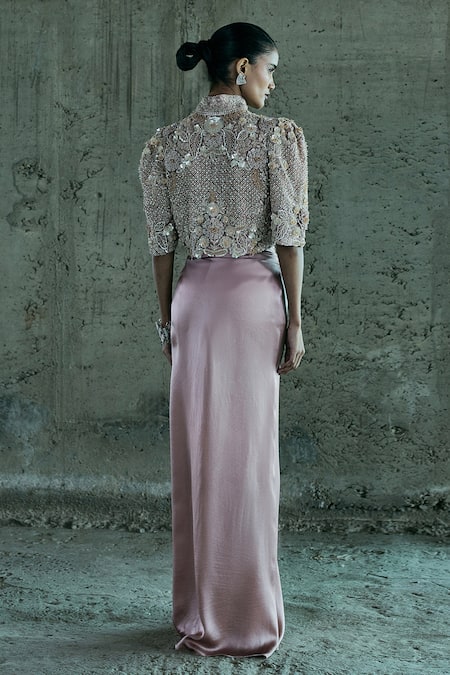 Istya Embroidered Jacket Draped Skirt Set 