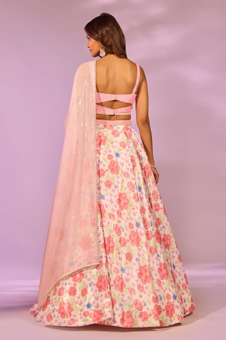 Label Priyanka Kar Floral Print Cherry Lehenga Set 