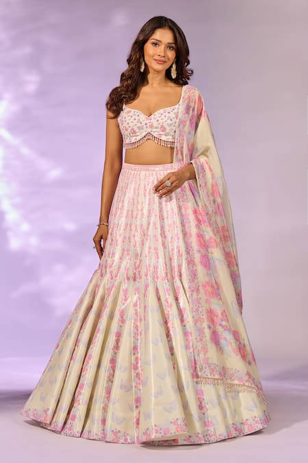 Label Priyanka Kar Flower Print Flared Lehenga Set 