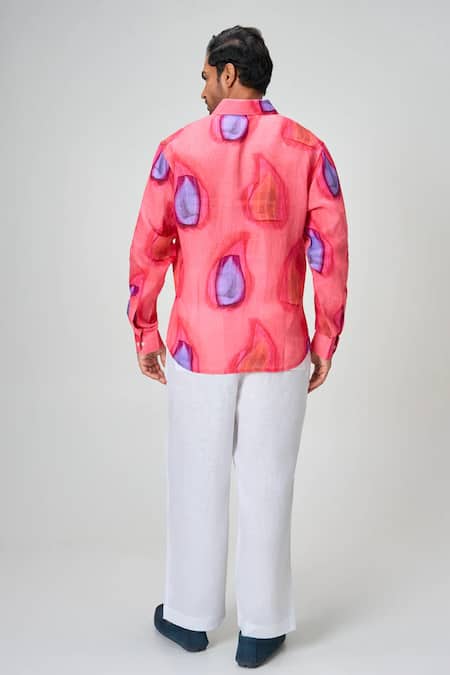 Honey&Me Coral Splash Linen Button Down Shirt 