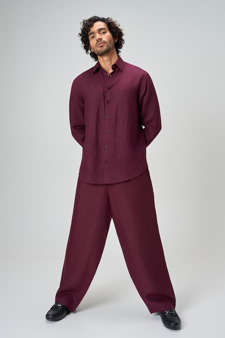 Honey&Me Merlot Flow Linen Shirt & Pant Set 