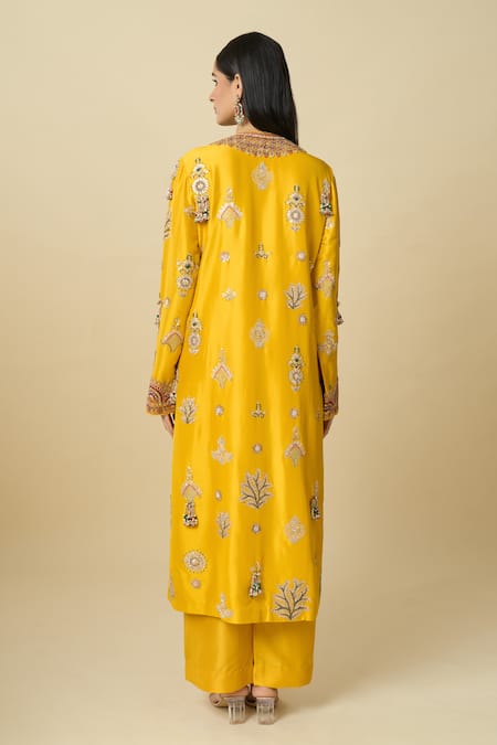 Anamika Khanna Mustard Embroidered Kurta Set 