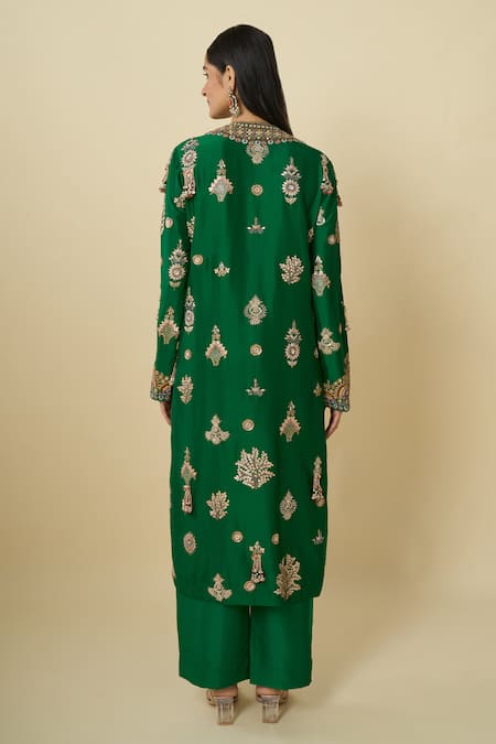 Anamika Khanna Emerald Green Embroidered Kurta Set 
